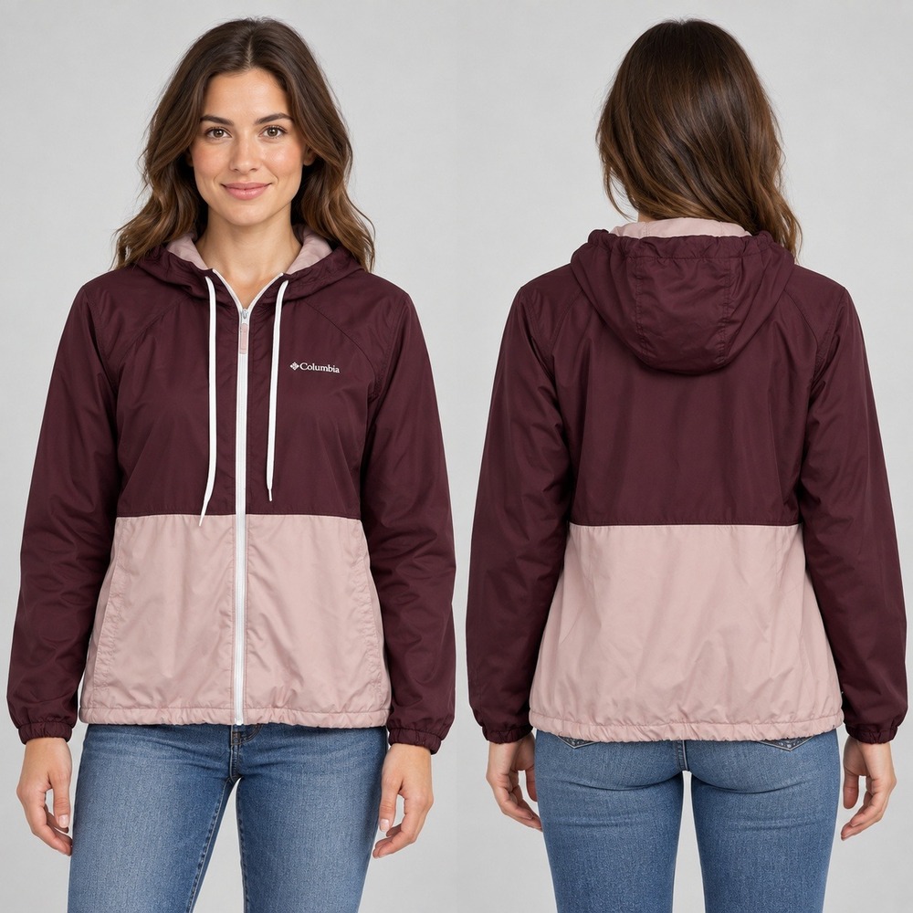 Columbia Center Ridge Lined Windbreaker Women's L Burgundy Pink Hooded Jacket